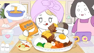 Cheese hamburg steak mukbang  / Animation ASMR /foomuk