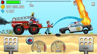 Hill Climb Racing - FIRE TRUCK in Beach Big Fire on POLICE CAR - GamePlay