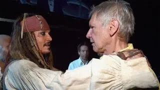 Han Solo and Jack Sparrow Meet! See Harrison Ford and Johnny Depp Hug It Out at D23