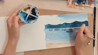 Watercolour Painting Process: Marina on the River