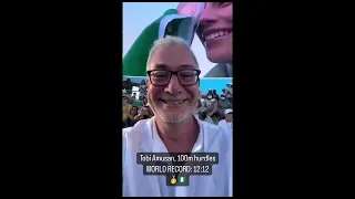 Tobi Amusan dancing the "Buga" dance after breaking the world record and winning the gold medal