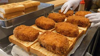 japanese giant pork cutlet sandwich - japanese street food