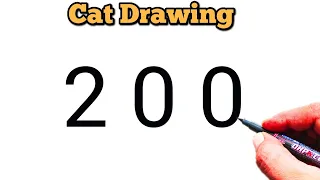 Cat Drawing From 200 Number | Easy Cat Drawing | Number Drawing