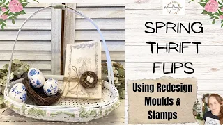 Spring Thrift Flips with Redesign Moulds & Stamps | Using Milk Paint | Decoupage Eggs with Napkins