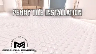 Penny Tile Installation + Grout | Post Frame Home Bathroom