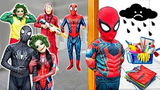 TEAM SPIDER-MAN VS Bad Guy JOKER || Hey KID SPIDER MAN, What happened to you??? ( LIVE ACTION STORY)