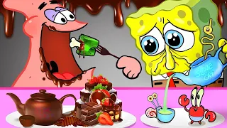 REAL FOOD VS CHOCOLATE FOOD CHALLENGE 🍩 | SPONGEBOB MUKBANG | MUKBANG ANIMATION | SLIME CAT