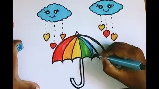 how to draw umbrella and cloude easy draw step by step learn