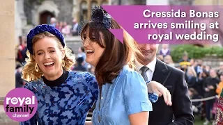 Cressida Bonas arrives smiling at royal wedding