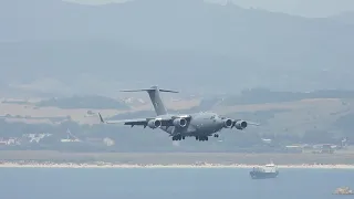 Royal Air Force Boeing C-17 Globemaster landing on Gibraltar in second attempt Fri 21st May 2021