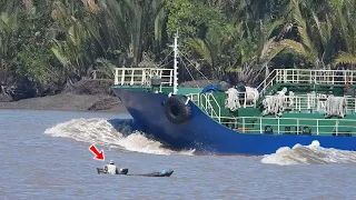 Powerful Waves Unleashed by Overloaded Oil Tanker in Transit