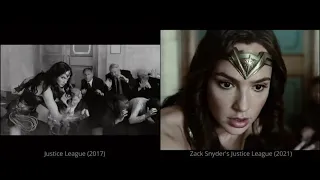 Justice League 2017 vs 2021, Wonder Woman London fight scene, side-by-side comparison