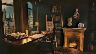 Dark Academia Ambience for Studying with Fireplace & Rain Sounds