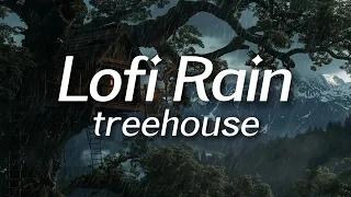 Treehouse Snow Mountain in Rain 🌧️  Lofi HipHop / Ambient 🎧 Lofi Rain [Beats To Relax / Piano]