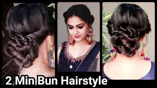 2 min Indian Bun Hairstyle for DIWALI//Easy Hairstyles For medium to long hair//Party Hairstyle