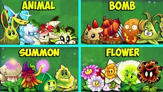 Team SUMMON vs BOMB vs ANIMAL vs FLOWER - Who Will Win? - Pvz 2 Team Plant Vs Team Plant