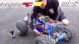 I get BUCKED OFF! OVER-POWERED 1000 Amp MGM 53HP PRiMAL RC RAMiNATOR MONSTER TRUCK  | RC ADVENTURES