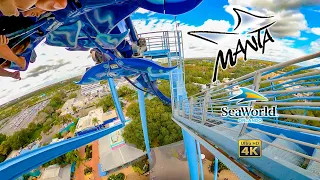 Manta Roller Coaster On Ride Front Row 4K POV Normal and Horizon Locked SeaWorld Orlando 2022 01 04