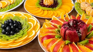 ¡Hermosos CORTES de frutas en la mesa festiva! 5 platos de frutas ! Comida casera!!