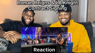 @ThisIsAwesome2 Roman Reigns LA Knight Contract Signing Reaction 👀 Disrespect was on 1000!