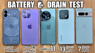 Nothing Phone 2 vs iPhone 14 Pro Max / OnePlus 11 / Xiaomi 13 Pro / Pixel 7 Pro - BATTERY DRAIN TEST