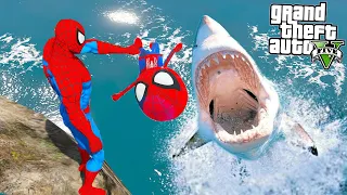 HOMEM ARANHA SALVOU SEU FILHO BEBÊ do TUBARÃO no GTA 5 !! 🦈