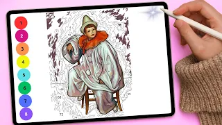 "Pierrot blanc" by Pierre-Auguste Renoir. Coloring Page By Numbers