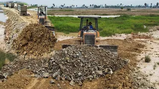 Amazing Land Filling Process New Project d61px Komatsu Dozer and 10 wheel Dump truck Operating skill