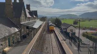 Log train arriving into Machynlleth from Aberystwyth.