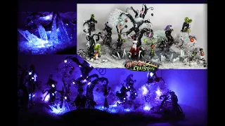 Christmas Diorama with lights.  Miniature landscape.  Tim Burton style. Nightmare before Christmas.