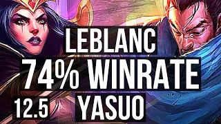 LEBLANC vs YASUO (MID) | 14/1/7, 74% winrate, Legendary | KR Master | 12.5