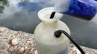 Treating our pond for floating mats of algae, using Cutrine Plus liquid and granules!