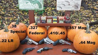 🎃Revolvers VS Pumpkins!🎃 .22 LR, .38 Special, .327 Federal, .410, 💣.357 Mag & .44 Mag💣