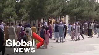 Afghans desperate to leave country crowd outside of Kabul airport