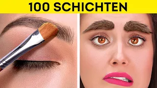 100 SCHICHTEN CHALLENGE || 100+ Schichten Nägel, Lippenstift, Make-up auf 123 GO! GOLD