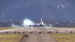 Unbelieveable Boeing 747-400 CROSSWIND LANDING during a STORM at Salzburg Airport