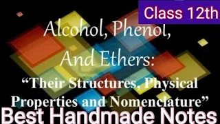 Alcohol, phenol and Ether #class 12th, # Best Notes