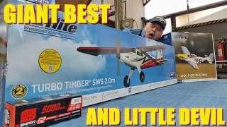 GIANT 2m balsa Turbo Timber SWS BNF & UMX P-51D Mustang “Detroit Miss” BNF Unboxing