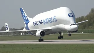 (4K) Stormy landing and take-off! Airbus 'Beluga' A300-600ST at Hamburg Finkenwerder aiport