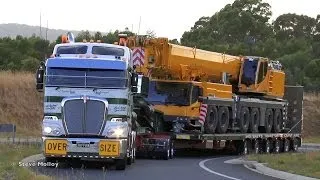 Membreys Kenworth K200 and unloading Liebherr LTM 1350