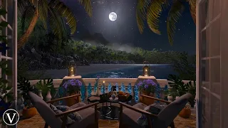 Beach Cove Balcony | Night Ambience | Ocean Waves & Tropical Nature Sounds