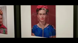 Exposition Frida Kahlo exhibition in Paris. Clothes, pictures, paintings.