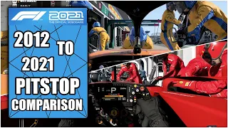 F1 Game Pitstop Comparison (2012 to 2021 Pit Stop Gameplay Evolution) Codemasters Formula 1