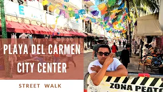 Walk Through the City Center Down from 5-th Avenue Playa del Carmen