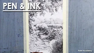 Pen & Ink Shading Techniques : Tree and Bushes