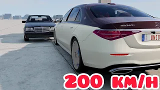 Mercedes-Maybach S680 W223 vs Mercedes-Benz S600 W140💥200 km/h💥BeamNG.drive small overlap CRASH test