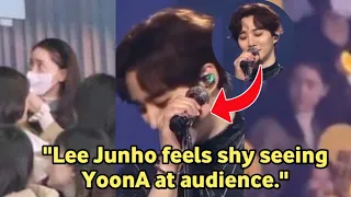 Lee Junho PUBLICLY SHOWS his SHYNESS seeing YoonA at audience during his concert.
