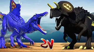 Super Hero Dinosaurs Fight Jurassic World Evolution T-Rex, Batman Ultimasaurus, Superman Spinosaurus