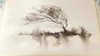 BEGINNERS 5 MINUTE INK TREE SKETCH for Watercolor, Simple LOOSE Watercolour Landscape PAINTING  DEMO