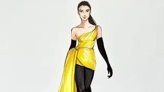 Dua Lipa in Balenciaga 💛 Holly Nichols Illustration #copicmarkers #fashionillustration #asmr